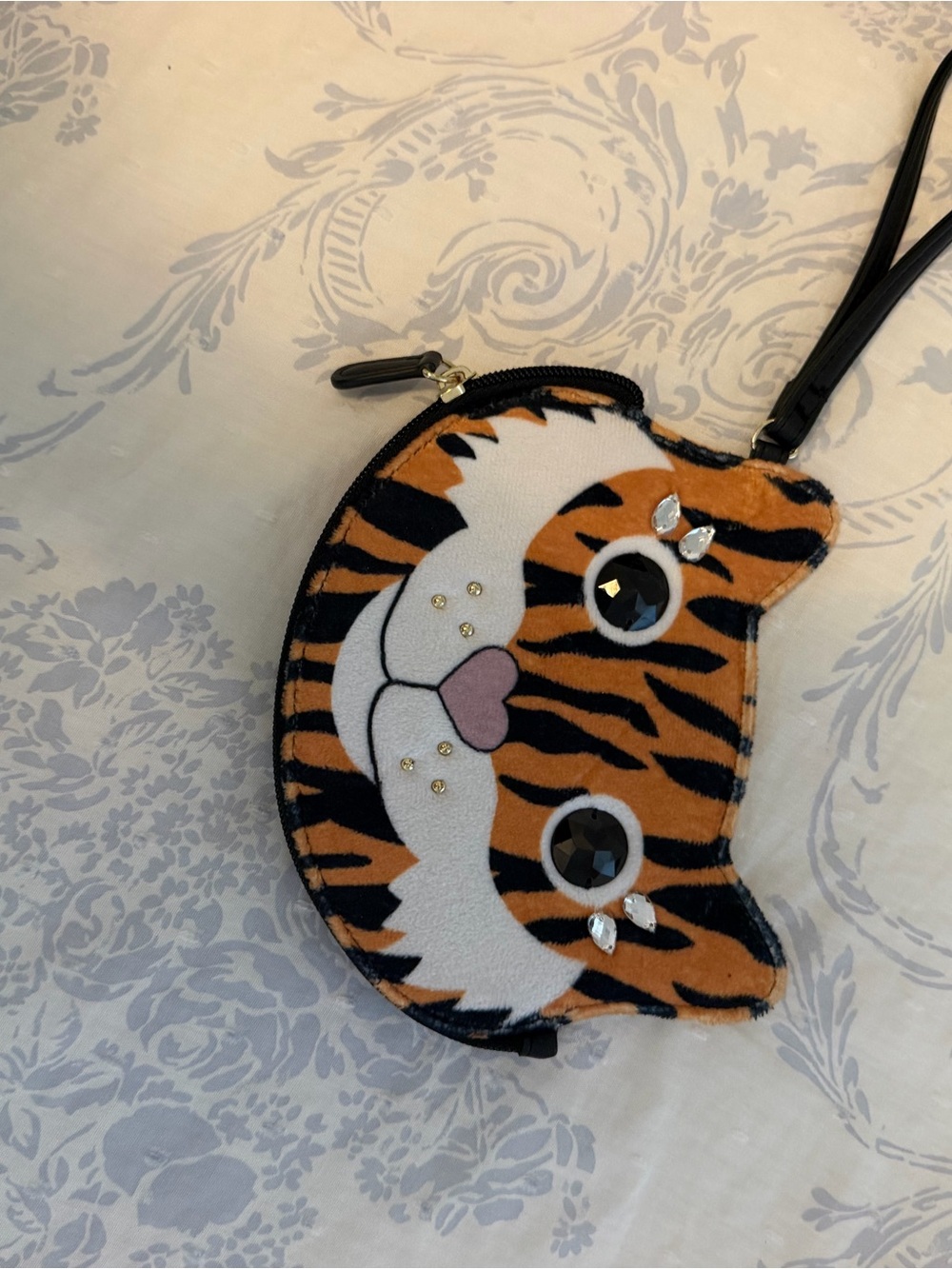 Betsey Johnson Tiger Face Wristlet in Orange, Black, White